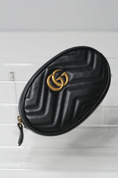Gucci GG Marmont Black Velvet Leather Mini Belt Bag