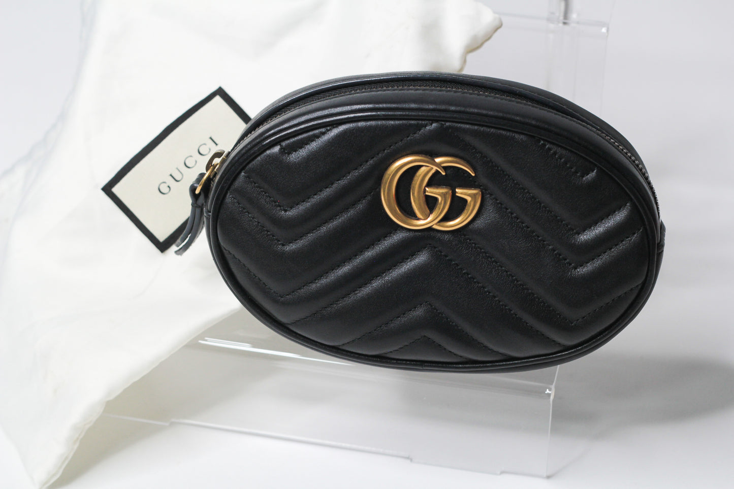 Gucci GG Marmont Black Velvet Leather Mini Belt Bag