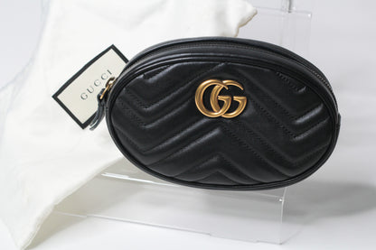 Gucci GG Marmont Black Velvet Leather Mini Belt Bag