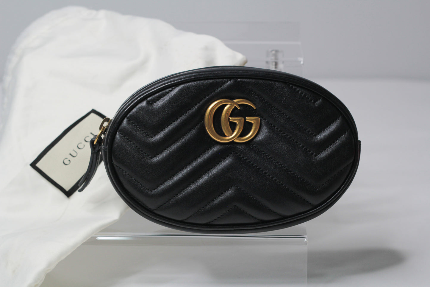 Gucci GG Marmont Black Velvet Leather Mini Belt Bag