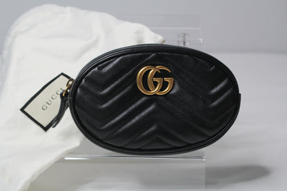 Gucci GG Marmont Black Velvet Leather Mini Belt Bag