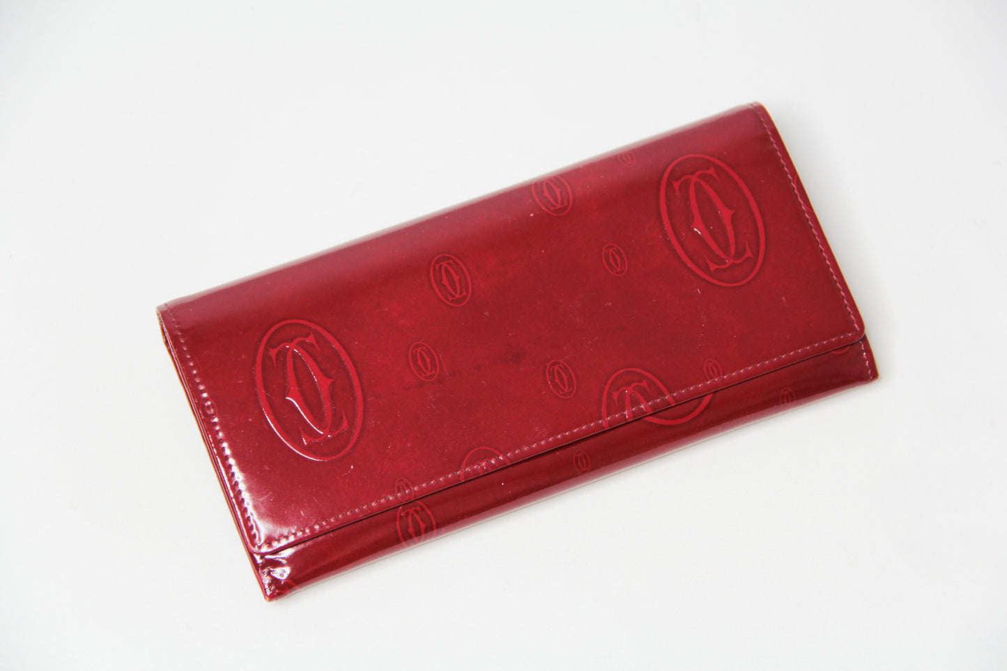 Cartier Dark Red Patent Leather Happy Birthday Continental Wallet