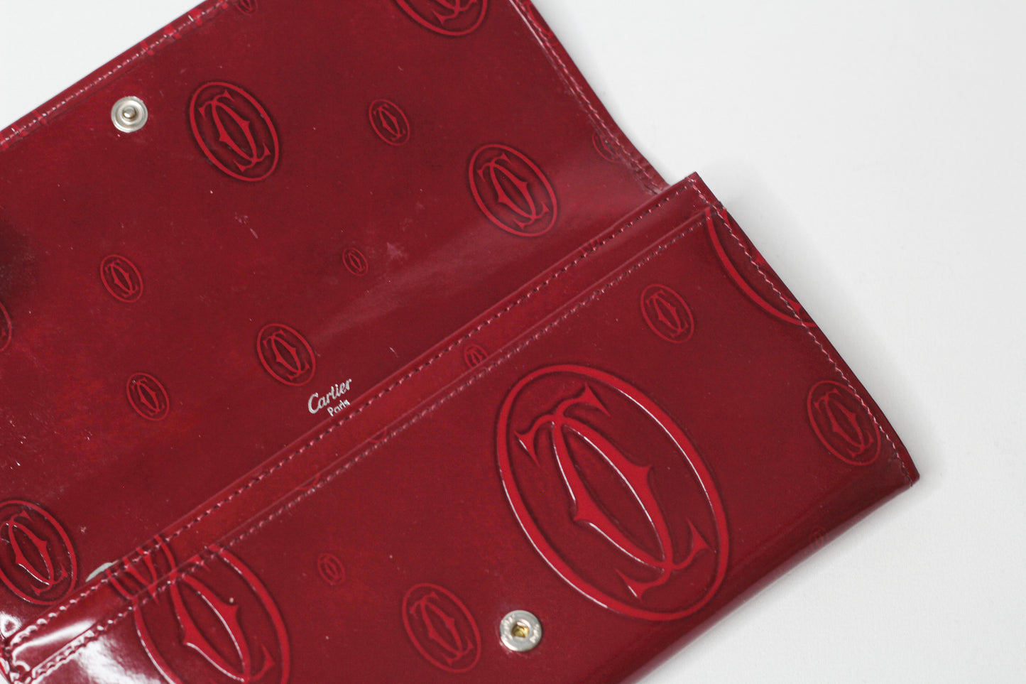 Cartier Dark Red Patent Leather Happy Birthday Continental Wallet