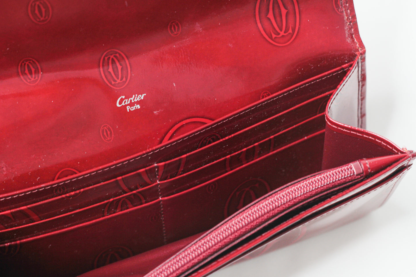 Cartier Dark Red Patent Leather Happy Birthday Continental Wallet