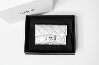 Chanel Timeless Classic Card Holder Quilted Silver leather with Chain – Belt