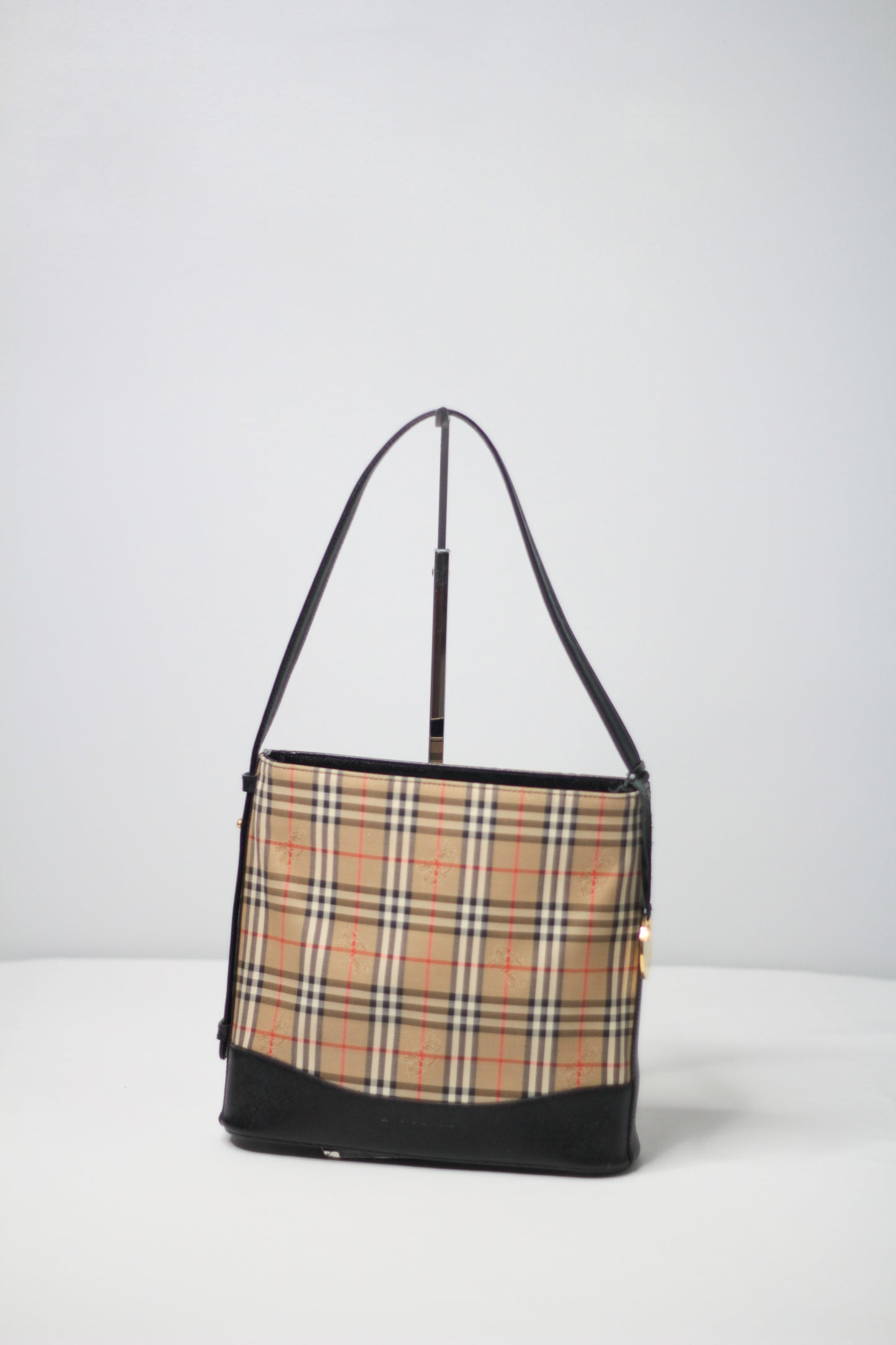 Burberry Black x Beige Nova Check Tote Bag with Gold Medallion