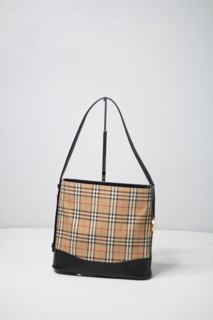 Burberry Black x Beige Nova Check Tote Bag with Gold Medallion