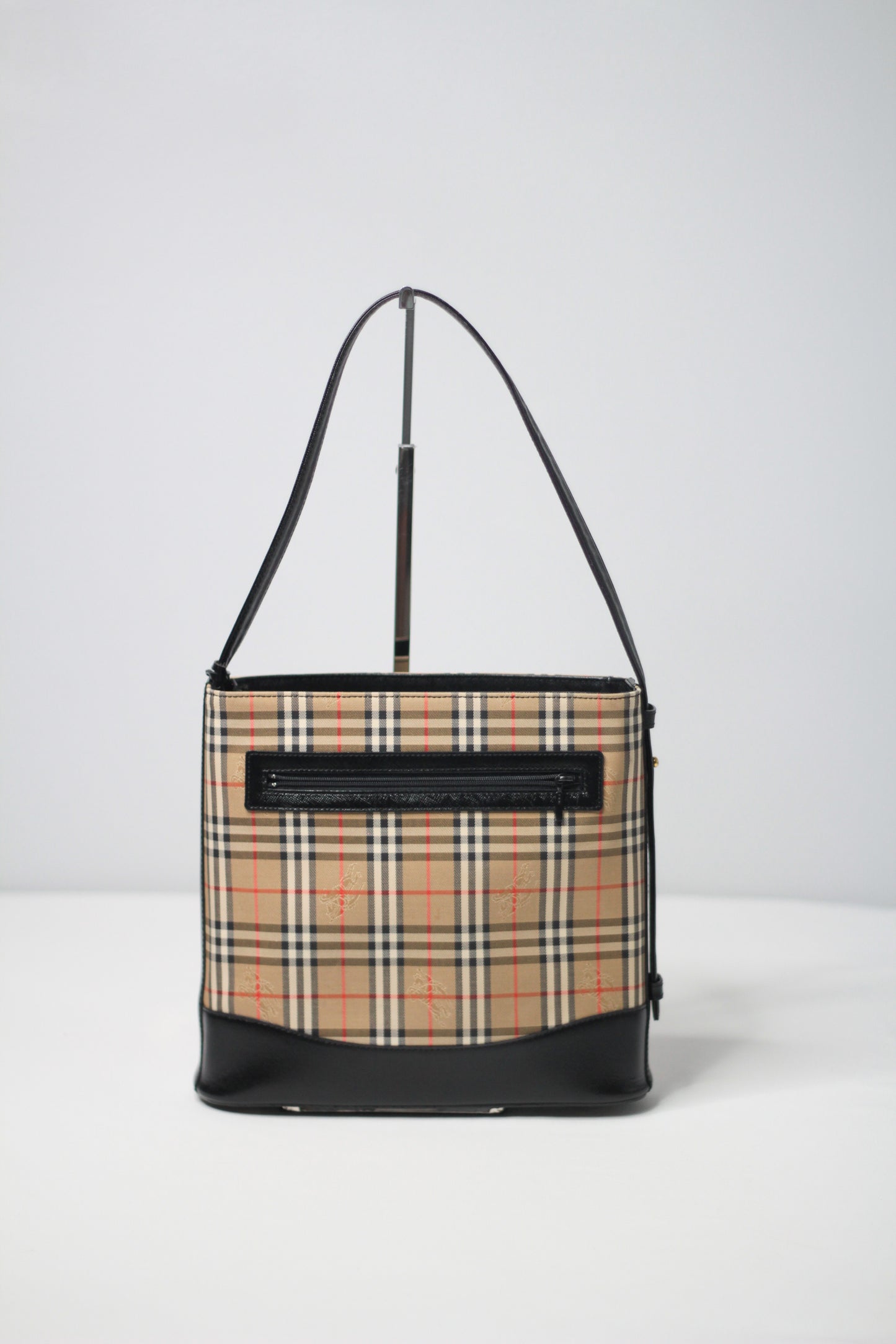 Burberry Black x Beige Nova Check Tote Bag with Gold Medallion