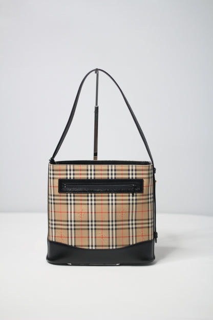 Burberry Black x Beige Nova Check Tote Bag with Gold Medallion