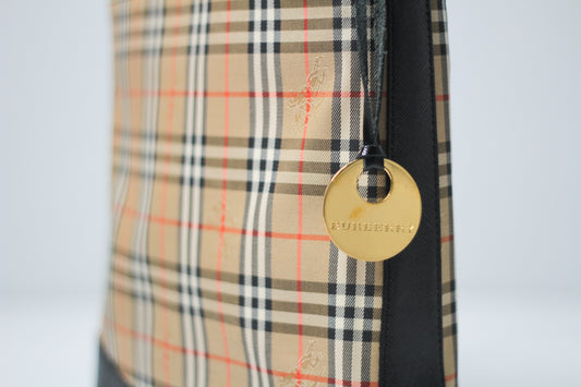 Burberry Black x Beige Nova Check Tote Bag with Gold Medallion