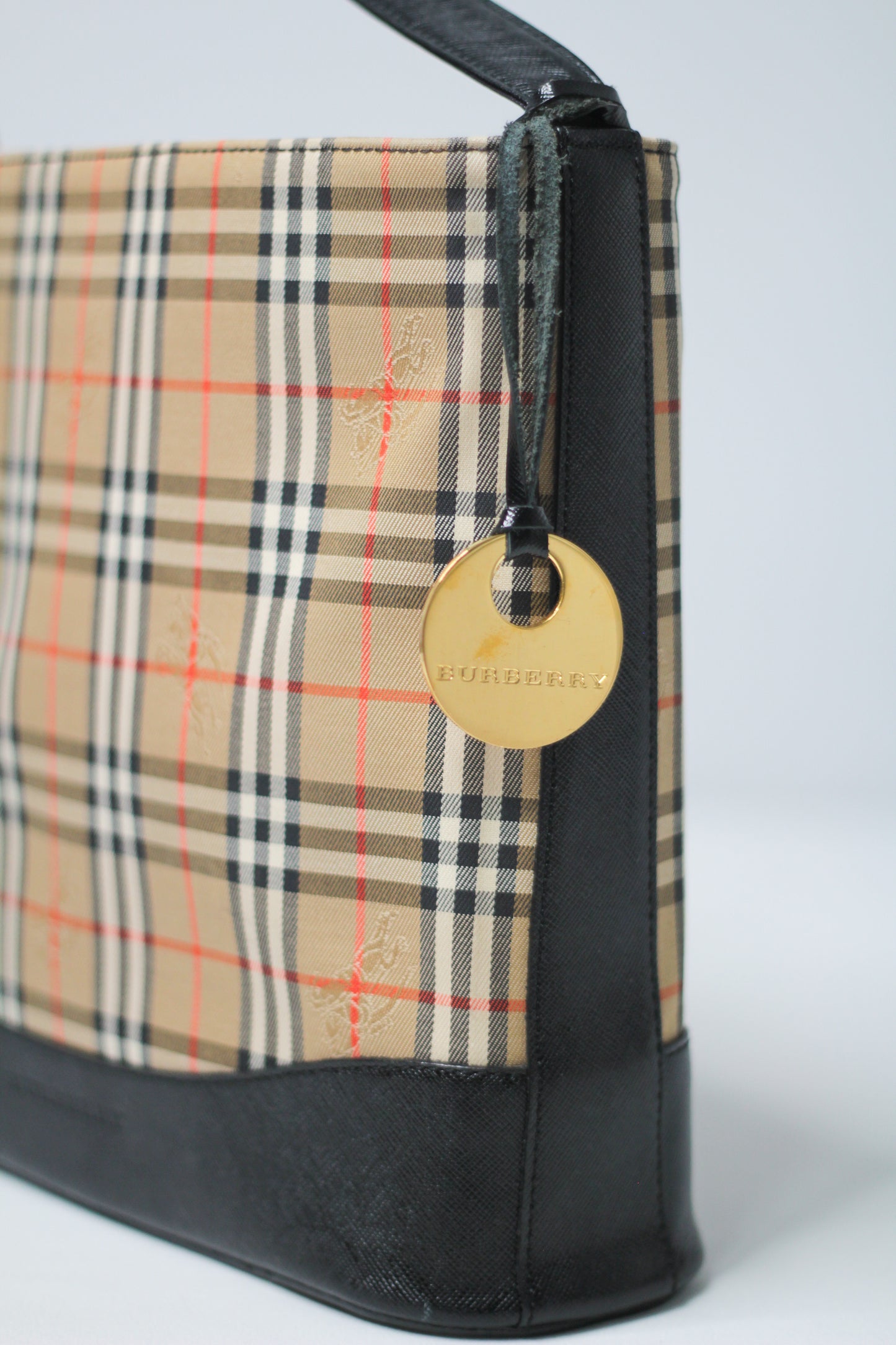 Burberry Black x Beige Nova Check Tote Bag with Gold Medallion