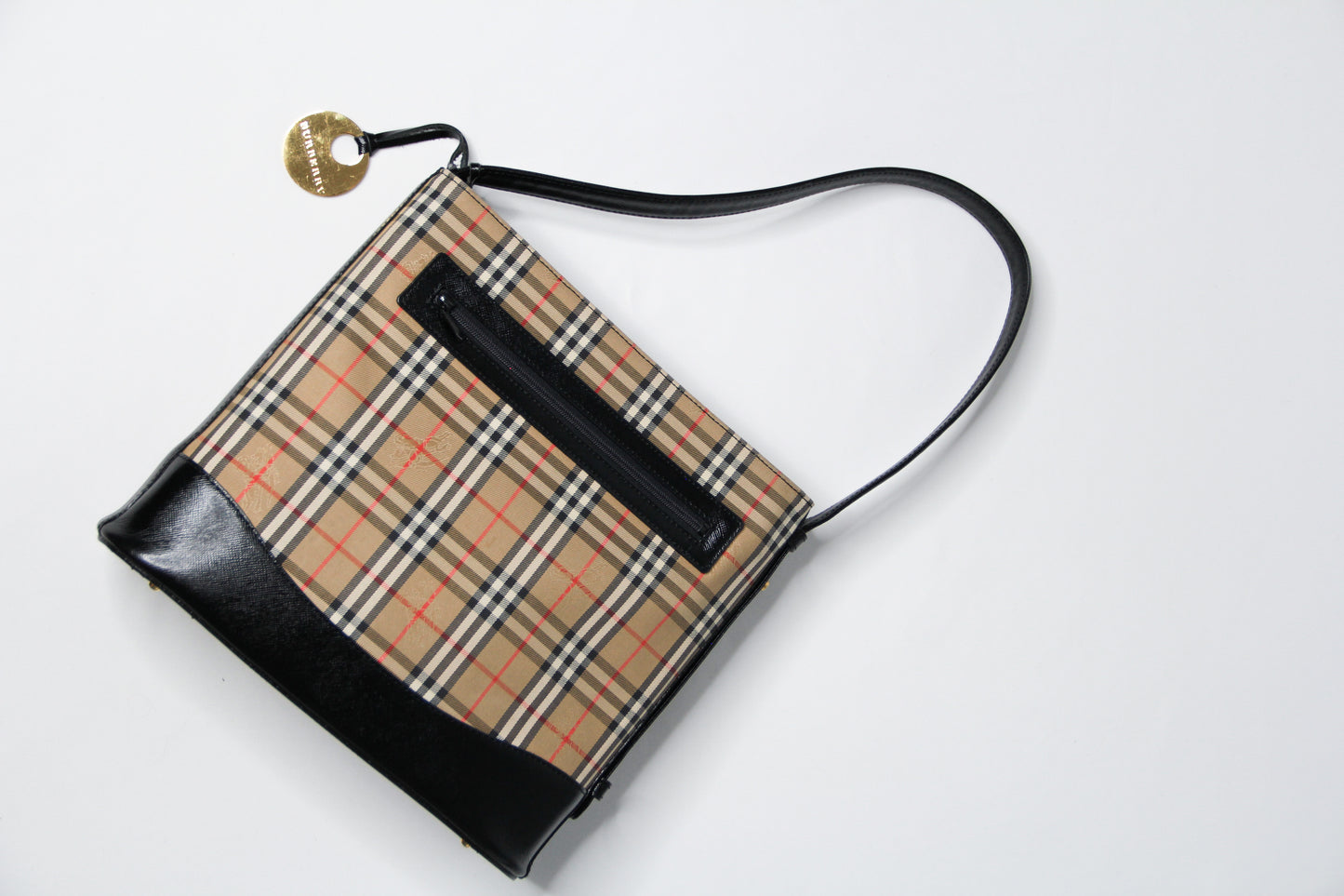 Burberry Black x Beige Nova Check Tote Bag with Gold Medallion